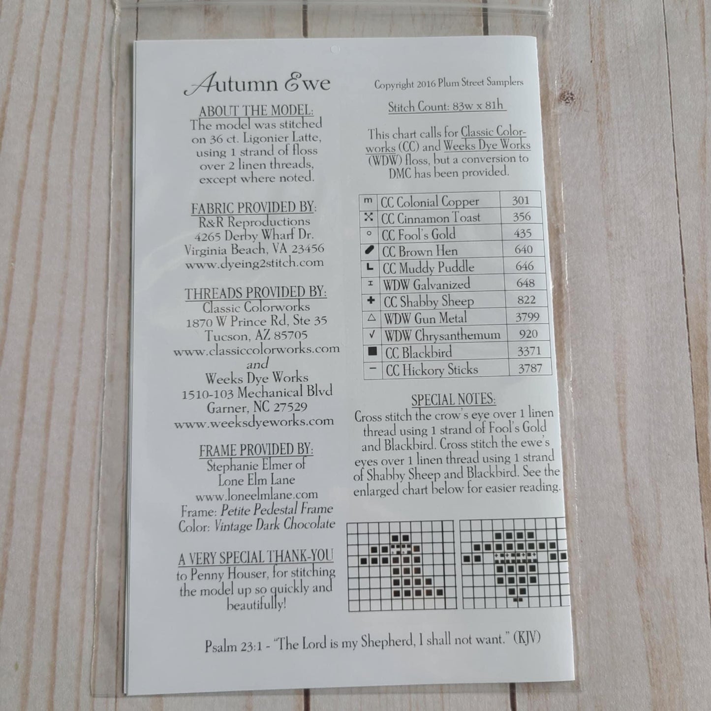 Autumn Ewe Cross stitch chart from Plum Street Samplers