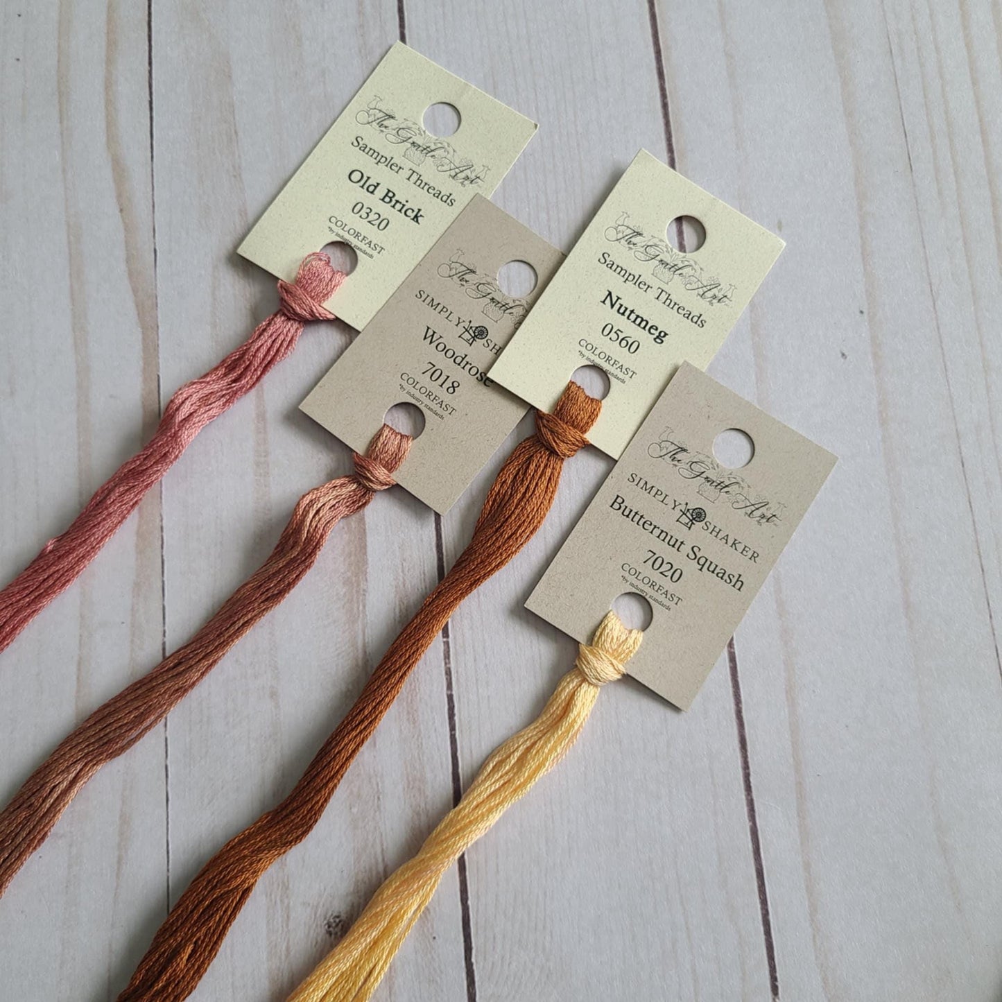 Stash Builder Floss pack featuring Gentle Art overdyed threads, woodrose, brethren blue, putty