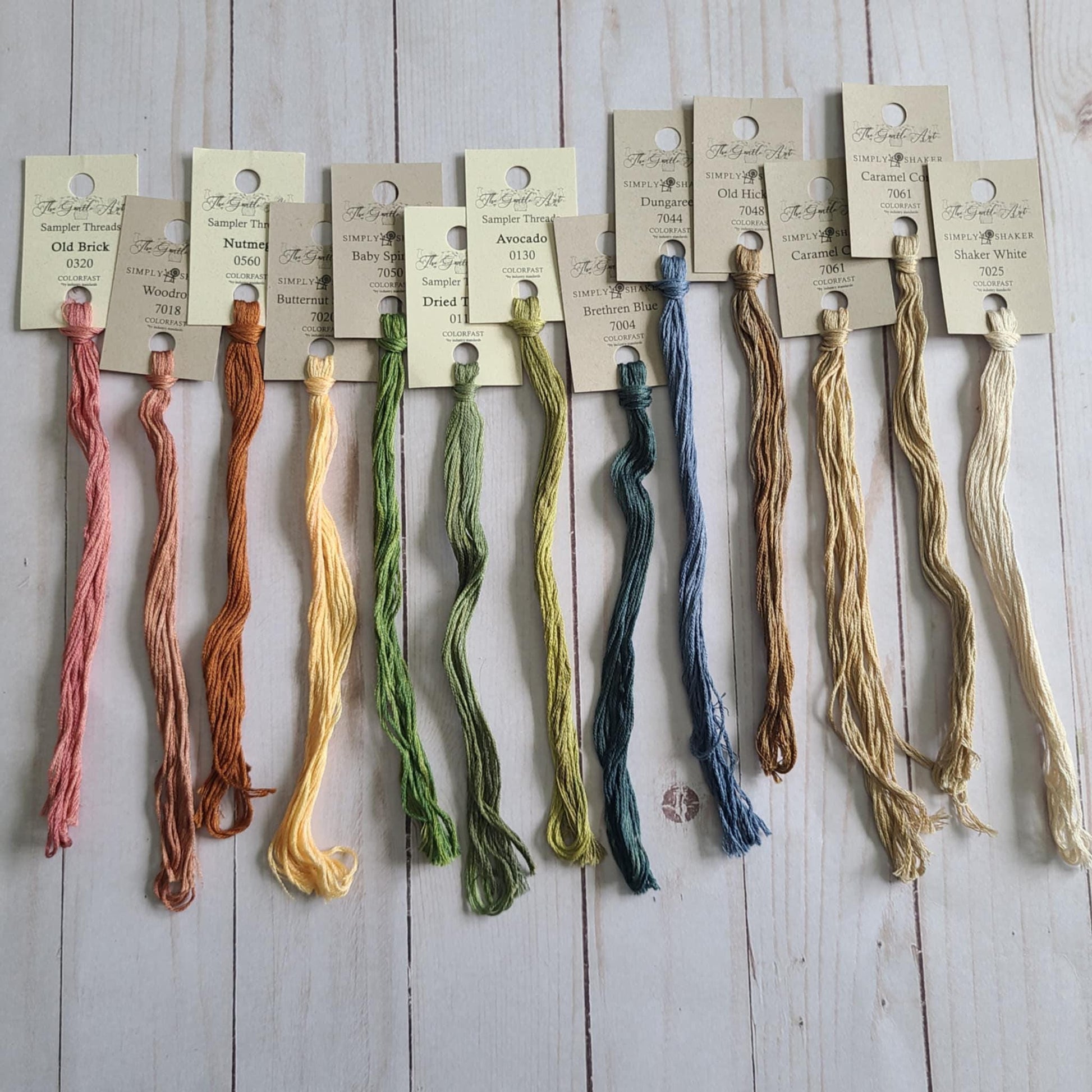 Stash Builder Floss pack featuring Gentle Art overdyed threads, woodrose, brethren blue, putty