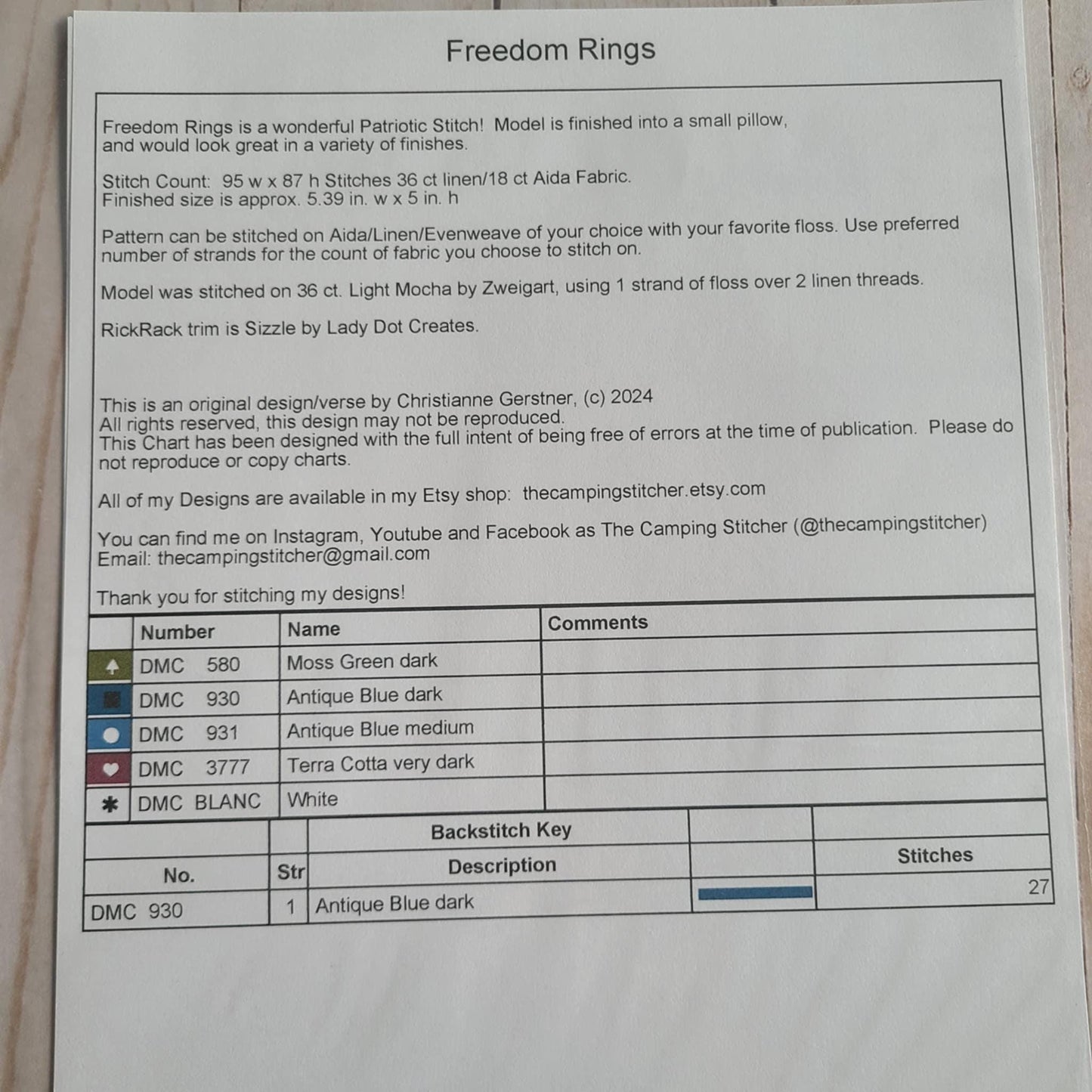 Freedom Rings Cross Stitch Chart – Patriotic Americana Design by The Camping Stitcher