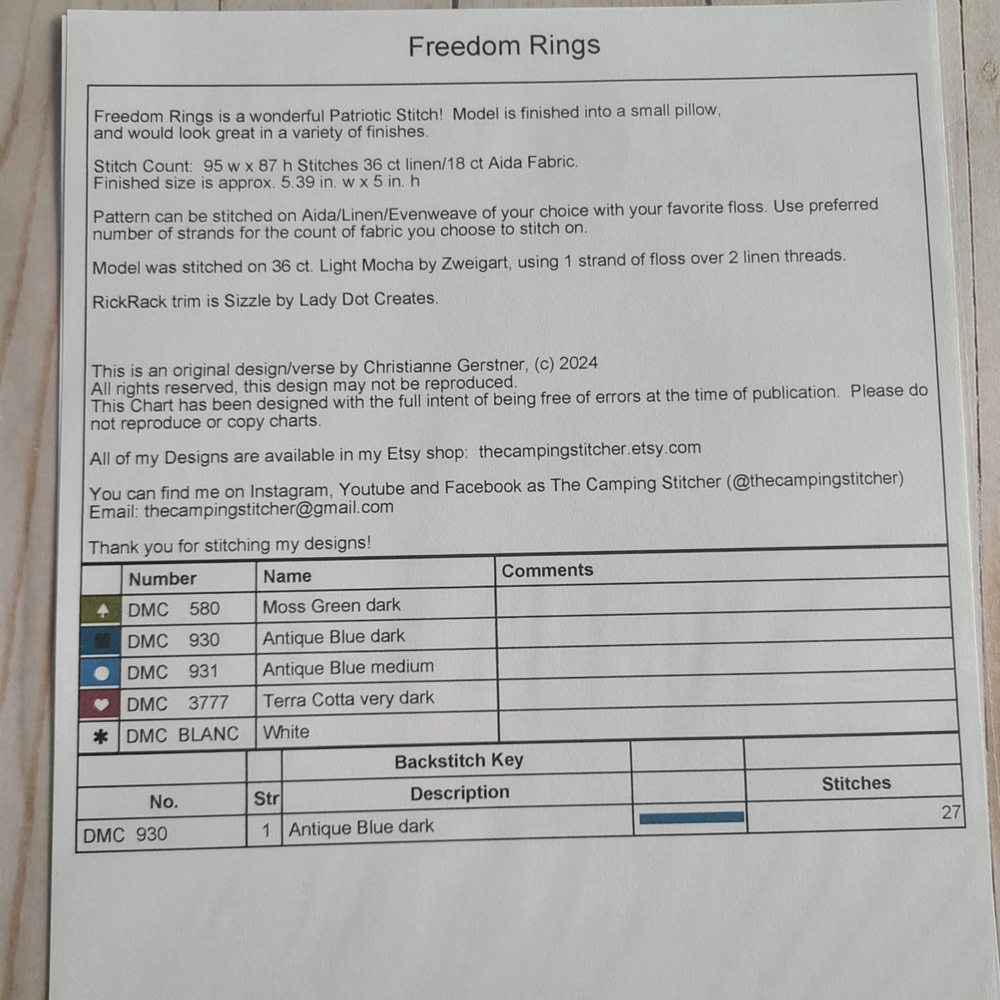 Freedom Rings Cross Stitch Chart – Patriotic Americana Design by The Camping Stitcher