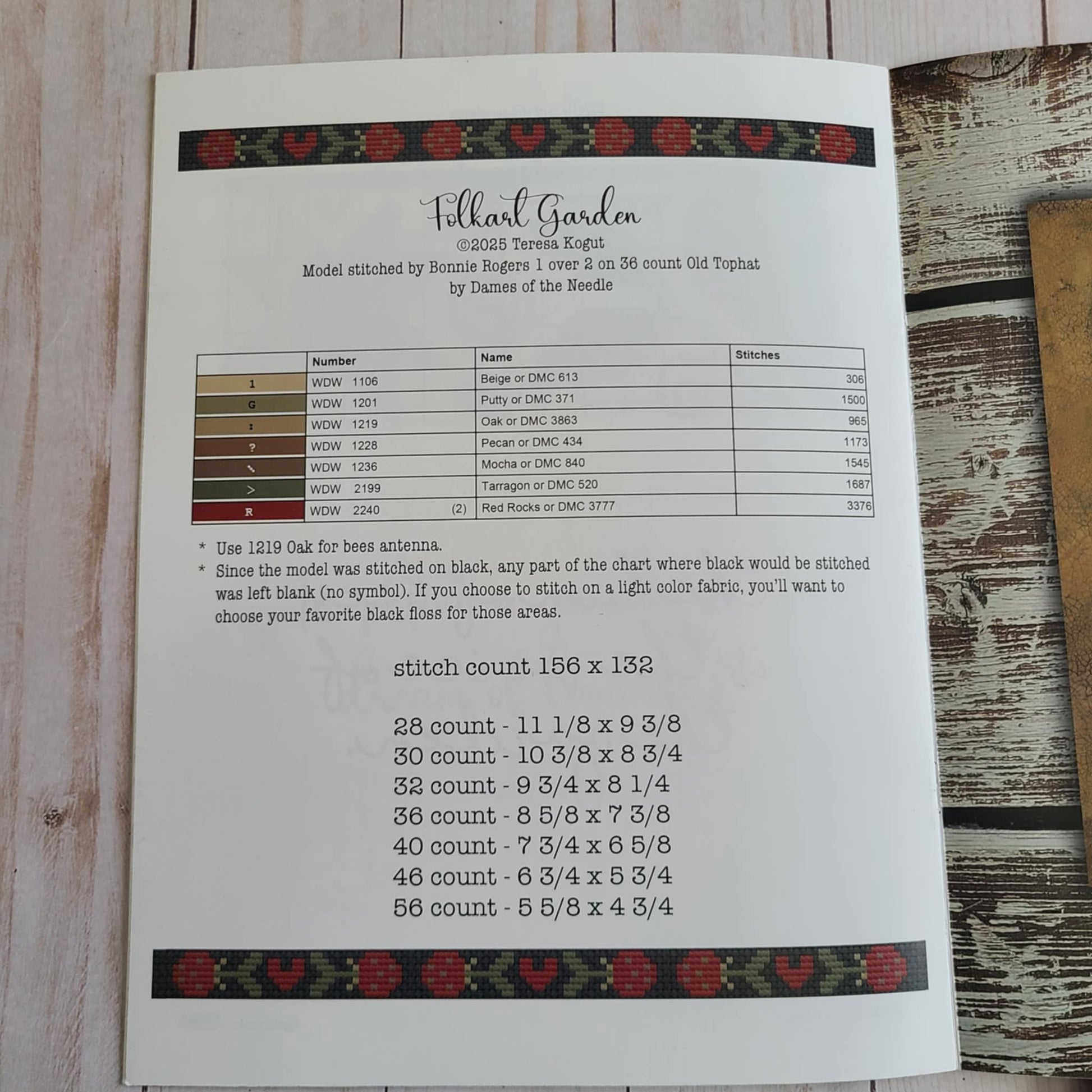 Folkart Garden by Teresa Kogut Cross Stitch Kit with weeks dye works floss