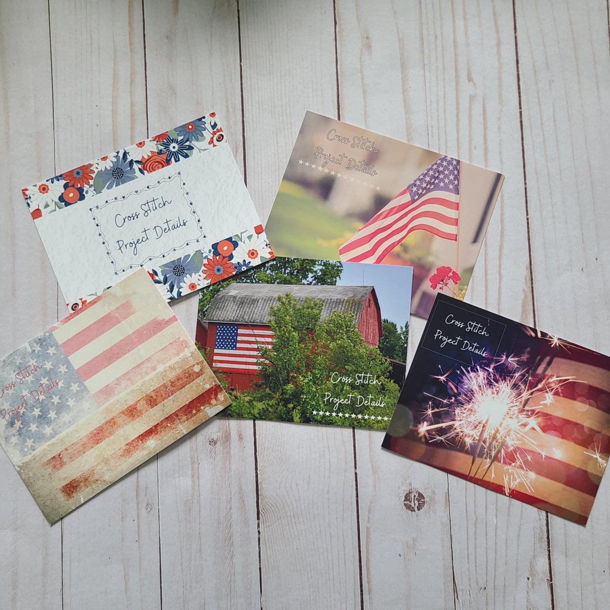 Patriotic Americana Printed Cross Stitch Project Cards / Project Tracker Cards/ Cross Stitch Organization/Stitching Journal Cards Printed