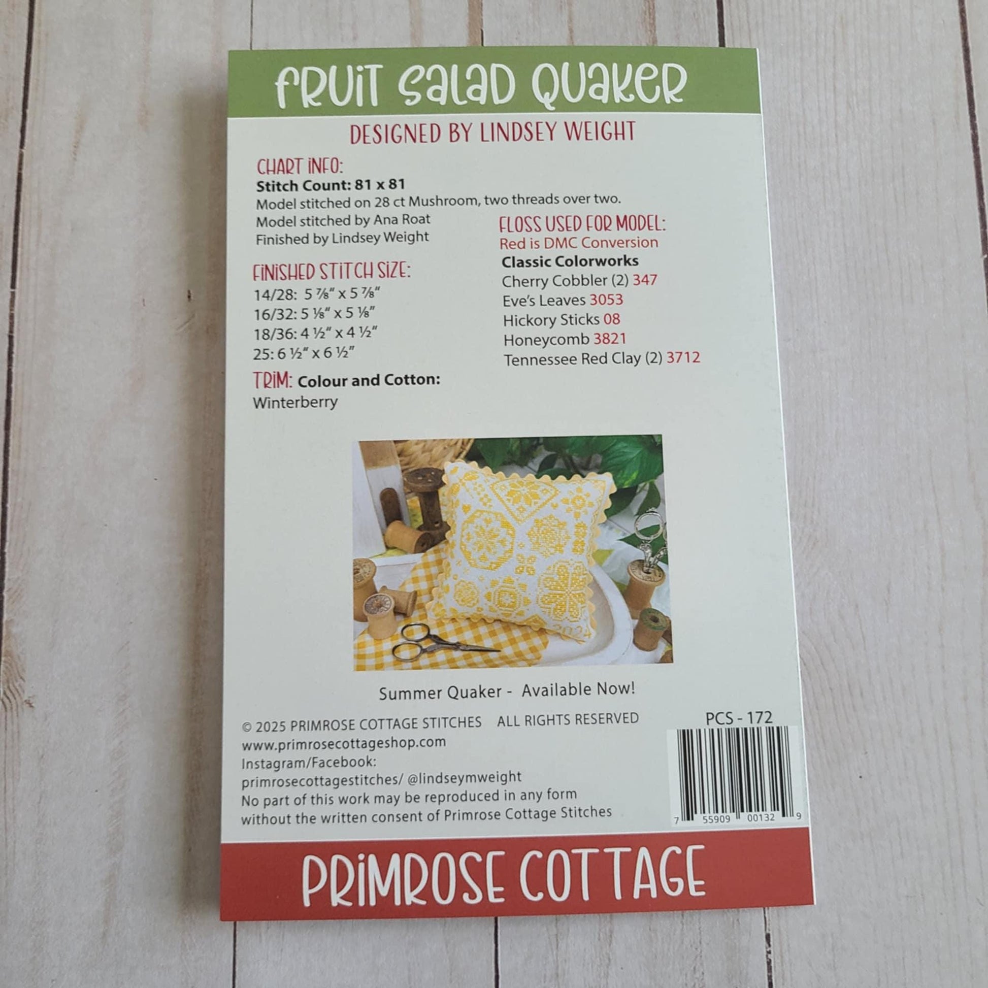 Fruit Salad Quaker Cross Stitch by Lindsey Weight of Primrose Cottage - Paper Pattern