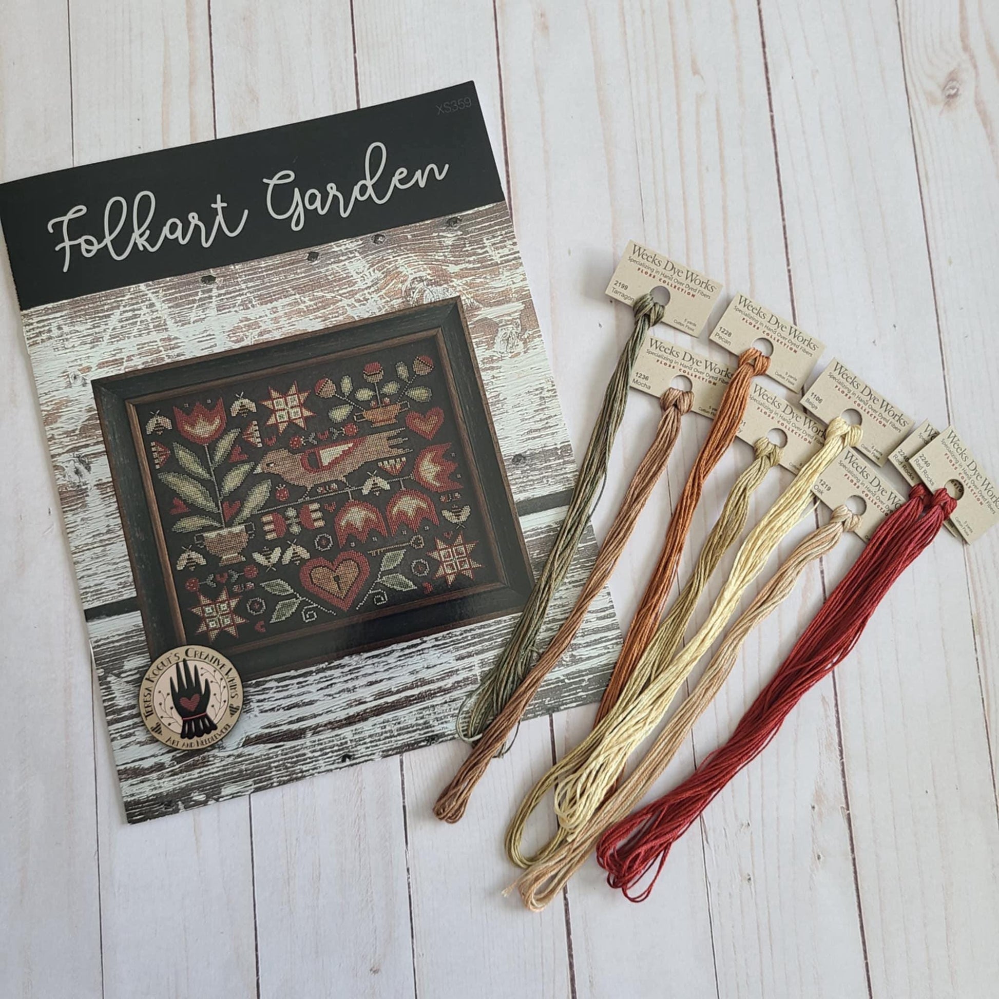 Folkart Garden by Teresa Kogut Cross Stitch Kit with weeks dye works floss