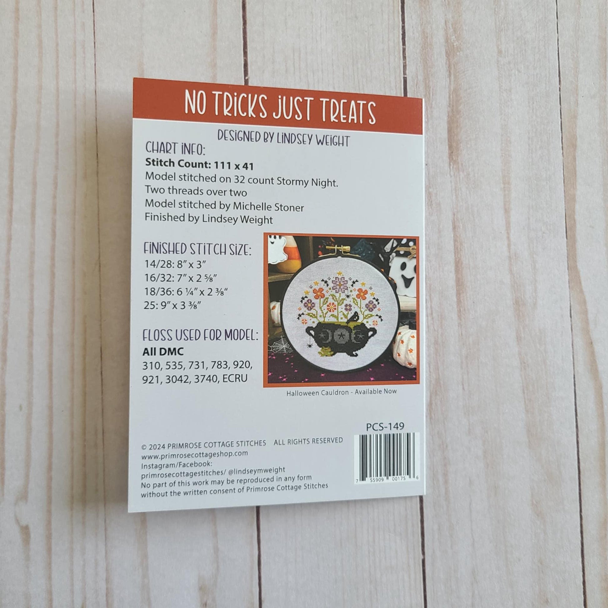No Tricks Just Treats Cross Stitch by Lindsey Weight of Primrose Cottage Stitches - Paper Pattern