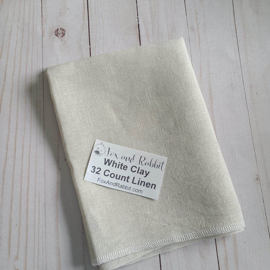 Fox and Rabbit Hand Dyed linen White Clay 32 count linen Fat Quarter