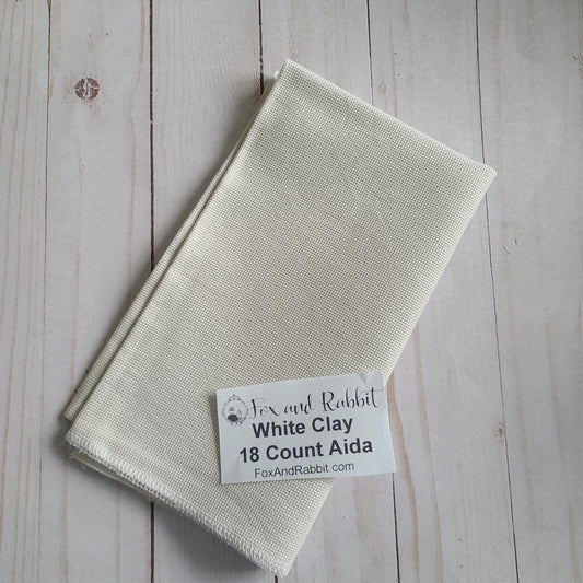 Fox and Rabbit Hand Dyed Aida white clay 18 count Fat Quarter