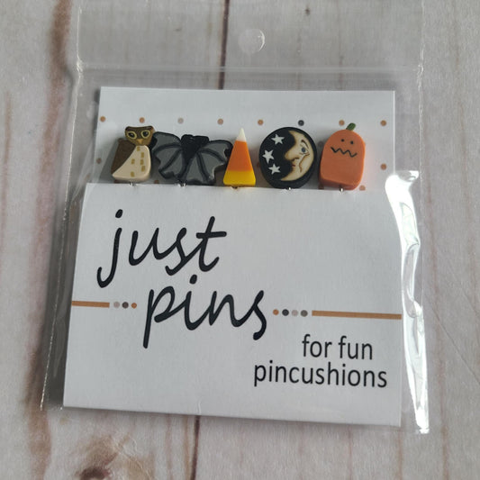 Just Another Button Company Just Pins Halloween Assortment owl, bat, candy corn, moon, pumpkin
