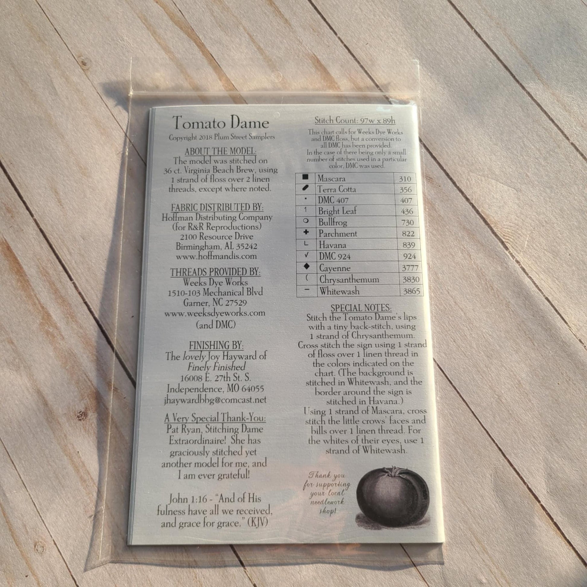 Tomato Dame Cross stitch chart from Plum Street Samplers