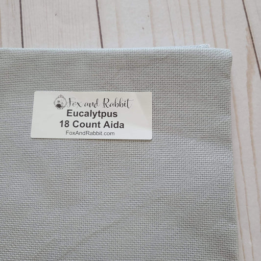 Fox and Rabbit Hand Dyed Aida Eucalyptus 18 count Fat Quarter