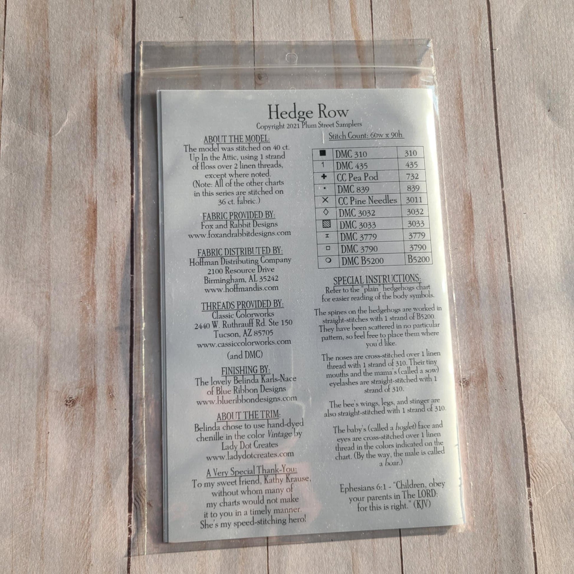 Hedge Row Cross Stitch Pattern chart from Plum Street Samplers