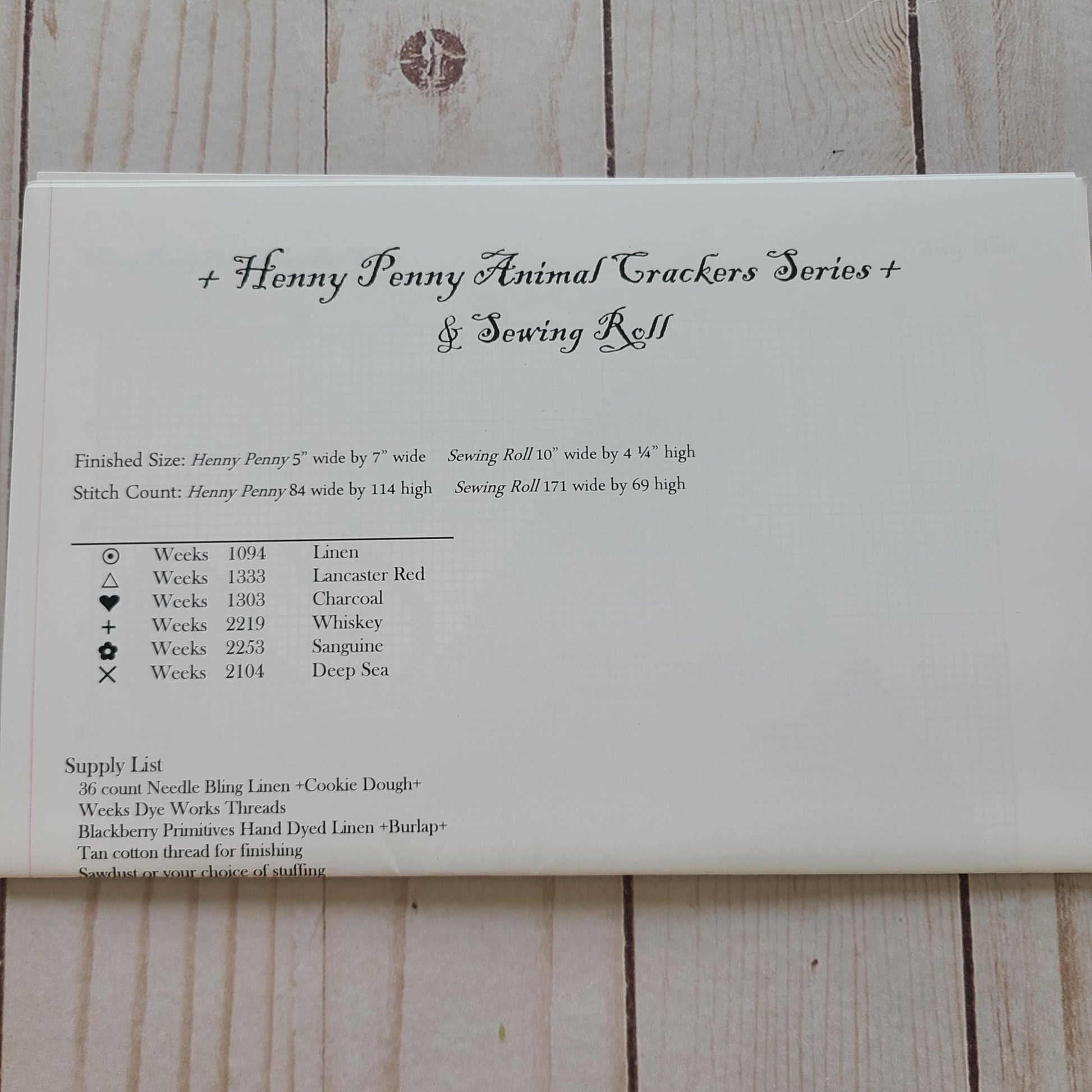 Henny Penny & Sewing Roll cross stitch chart from Stacy Nash Designs