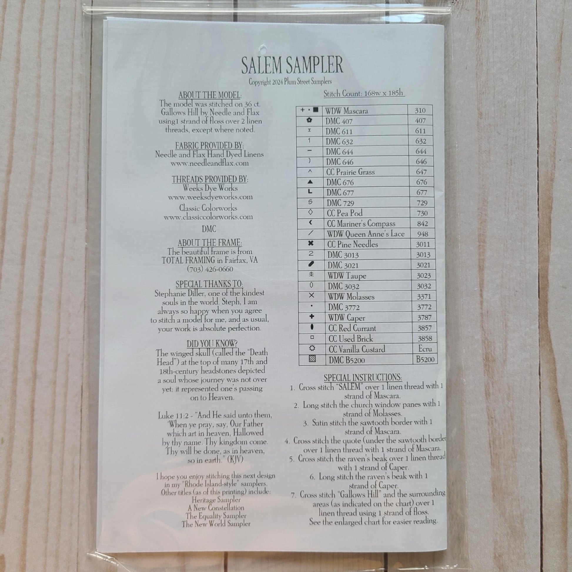 Salem Sampler Cross Stitch Pattern chart from Plum Street Samplers