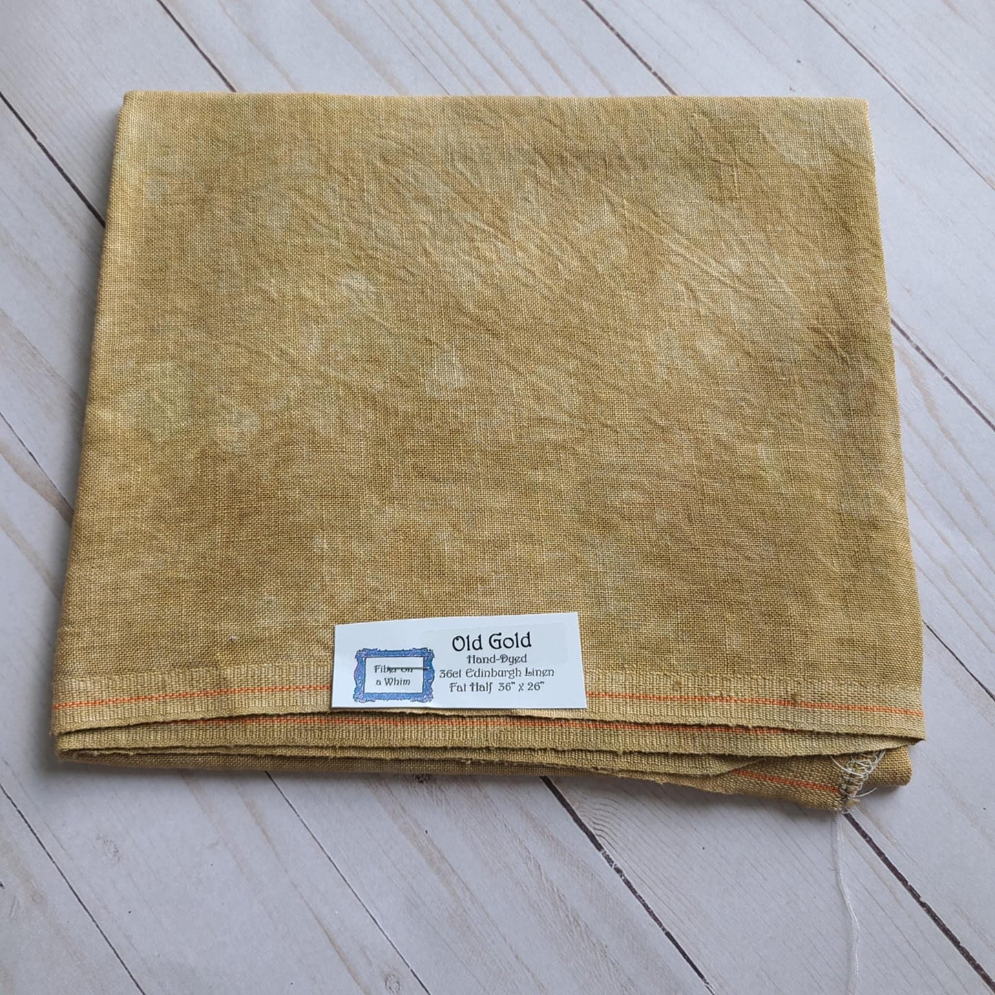 Fiber on a Whim Hand Dyed 36 count Old Gold Linen fabric fat quarter 18 x 25
