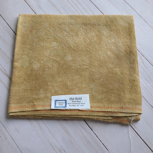 Fiber on a Whim Hand Dyed 36 count Old Gold Linen fabric fat quarter 18 x 25
