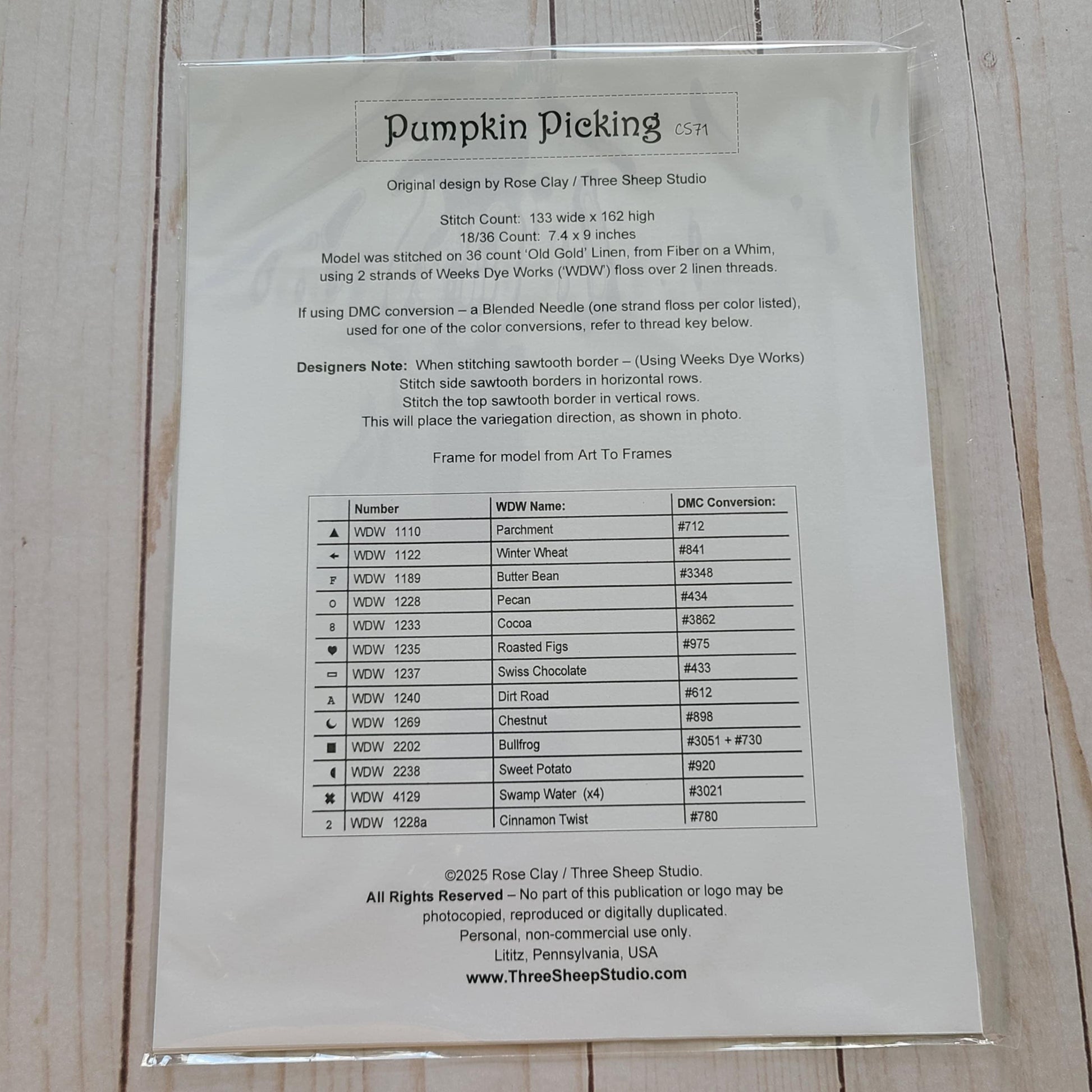 Pumpkin Picking Cross Stitch Pattern chart from Three Sheep Studio