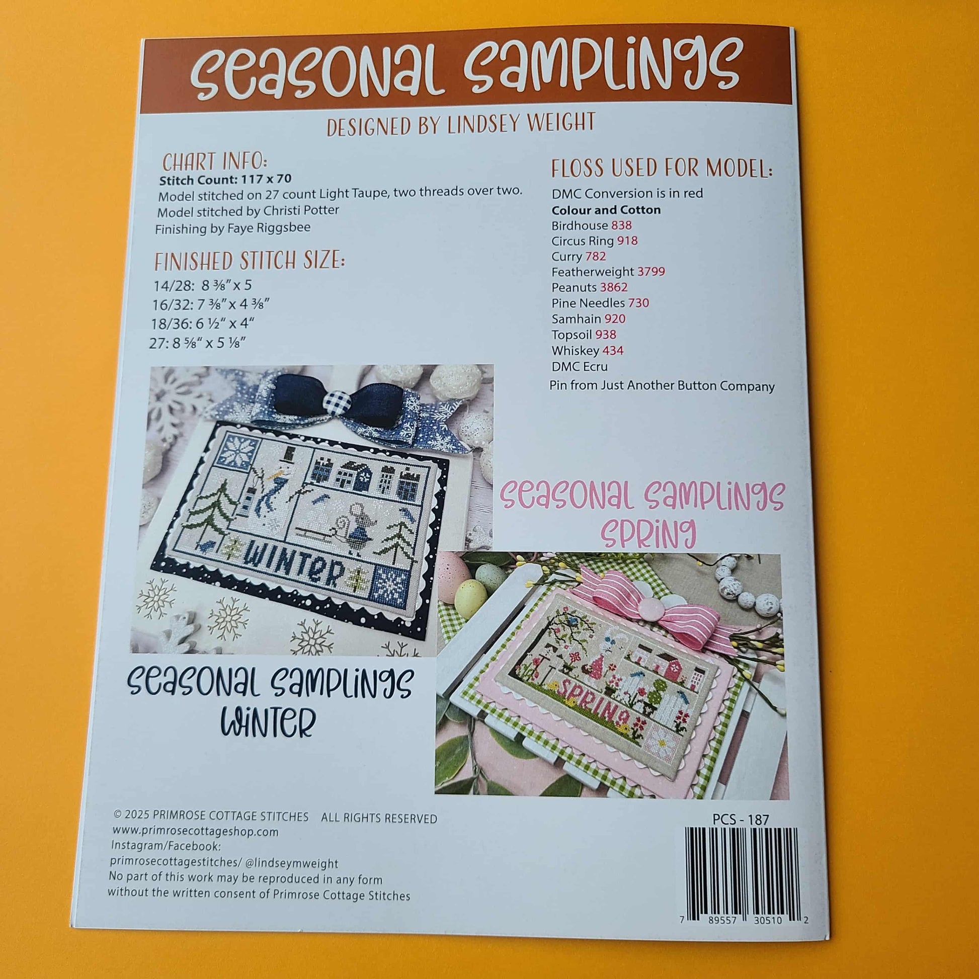 Seasonal Sampling Autumn Cross Stitch by Lindsey Weight of Primrose Cottage Stitches - Paper Pattern