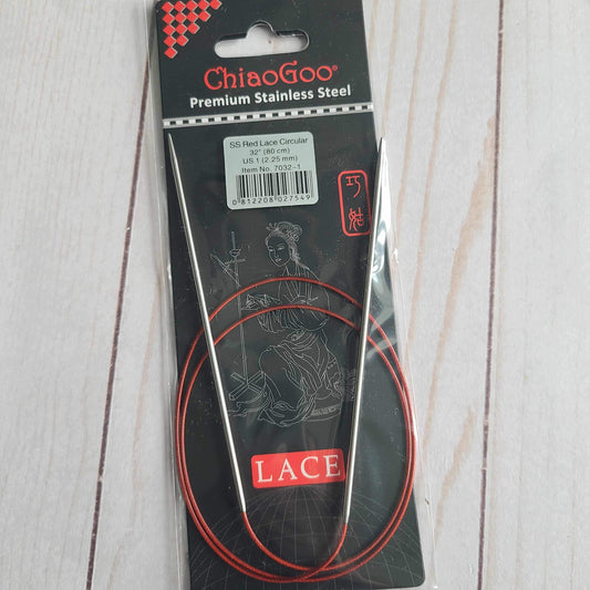 ChiaoGoo Red Lace Stainless Circular Knitting Needles 32" Size 1/2.25mm