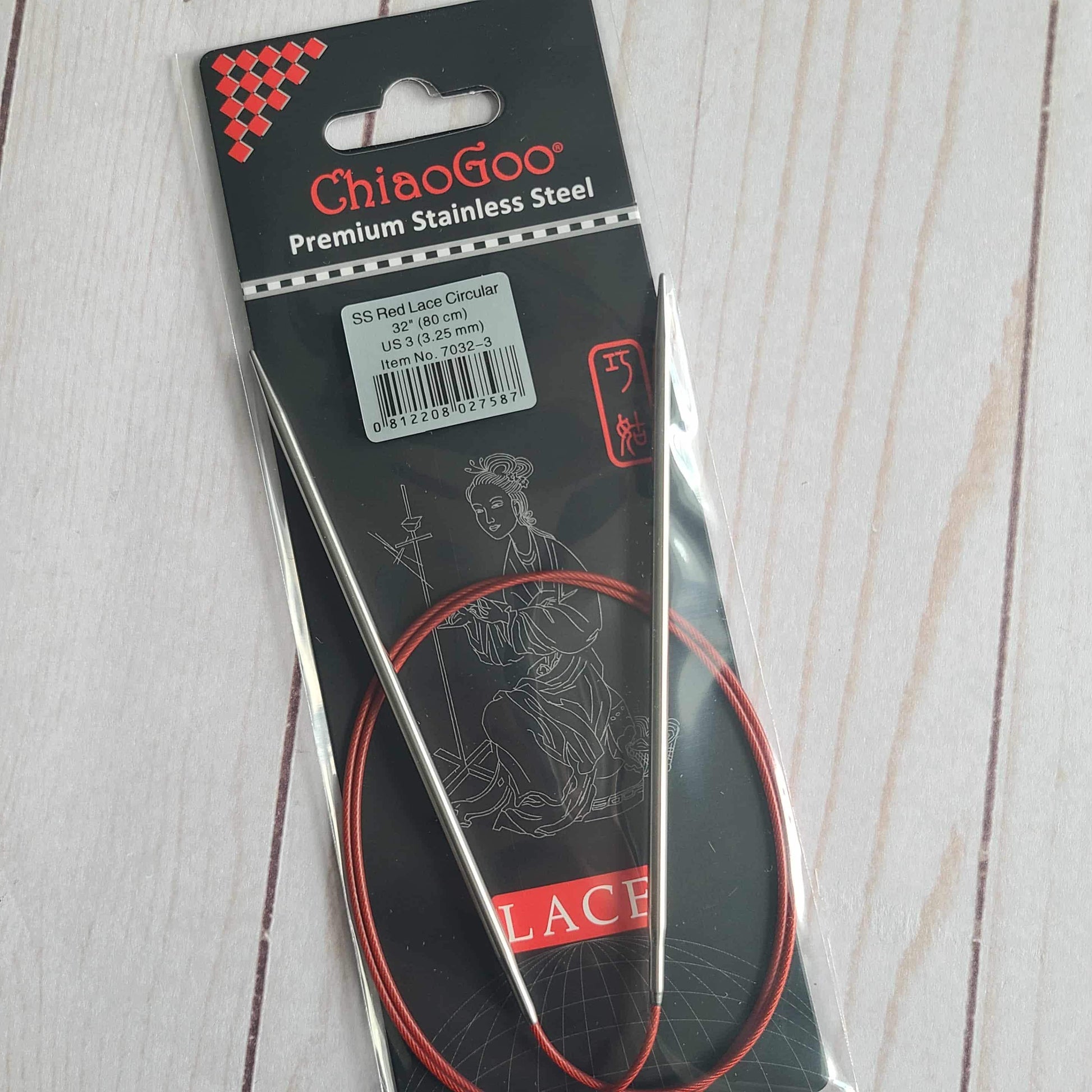 ChiaoGoo Red Lace Stainless Circular Knitting Needles 32" Size 3/3.25mm