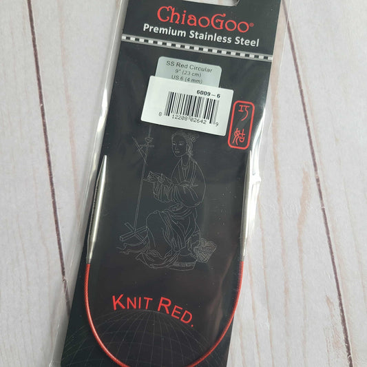 ChiaoGoo Red Circular Knitting Needles 9" Size 6/4mm