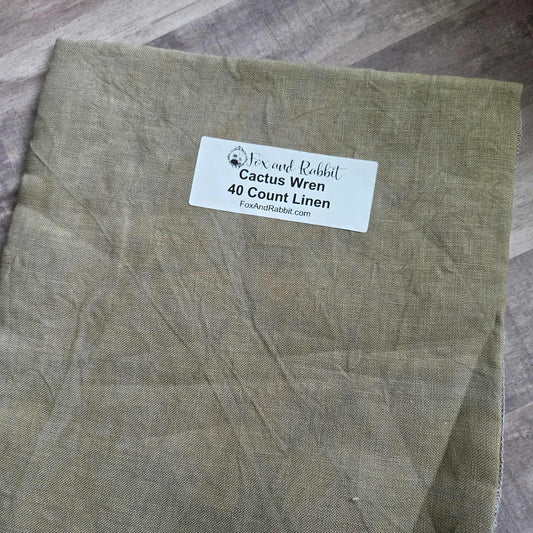 Fox and Rabbit Hand Dyed linen Cactus Wren 40 count linen Fat Quarter