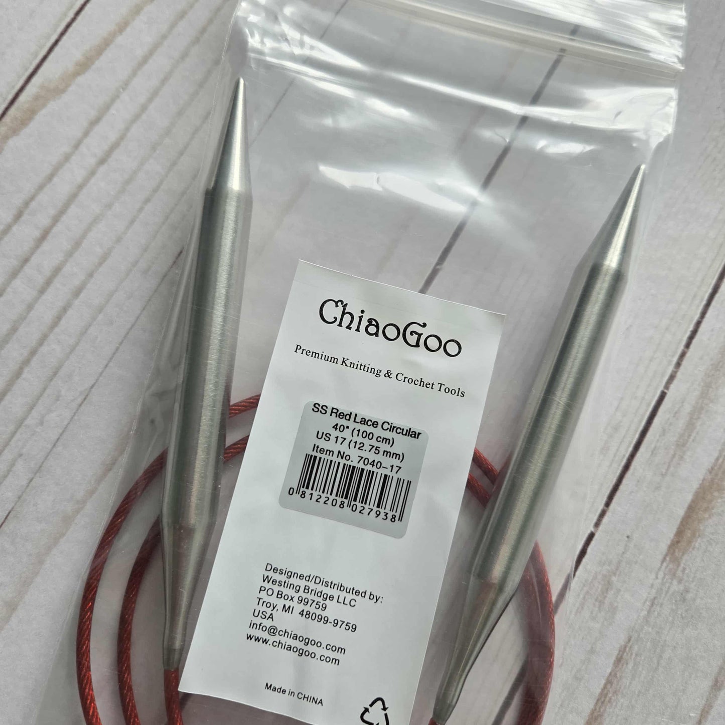 ChiaoGoo Red Lace Stainless Circular Knitting Needles 40" Size US 17 (12.75mm)