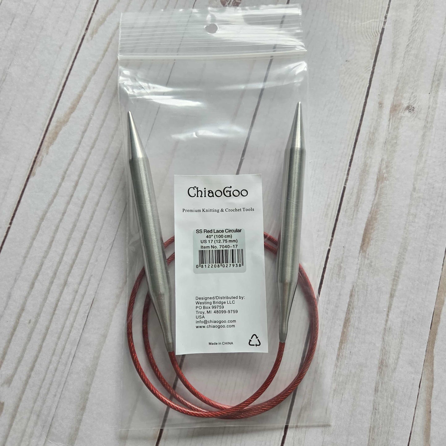 ChiaoGoo Red Lace Stainless Circular Knitting Needles 40" Size US 17 (12.75mm)