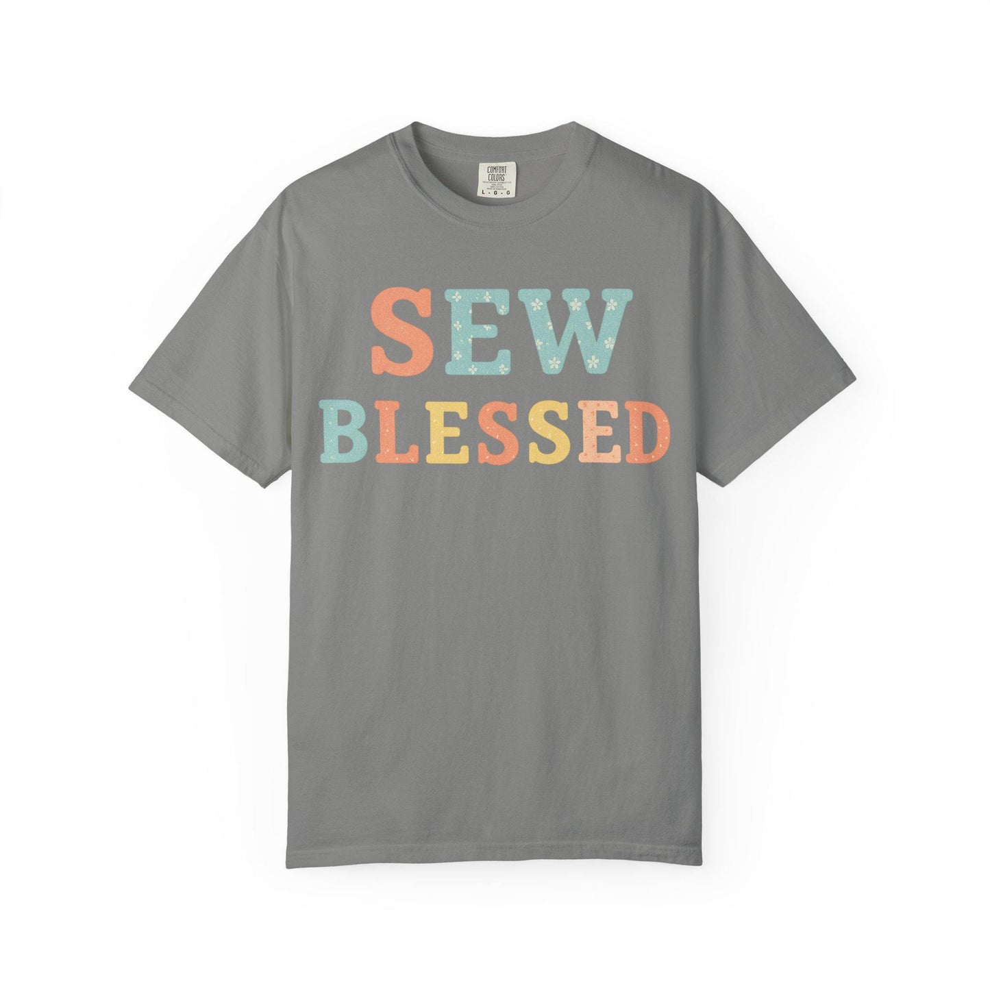Sew Blessed T-shirt | Pastel Patchwork Typography