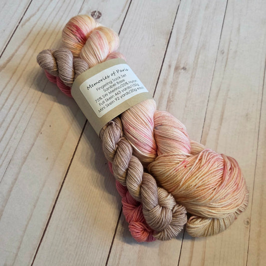 Sock Set Fingering Memories Of Paris, Hand-Dyed Yarn, Three by the Sea Designs, Sock Weight Yarn, Sanibel Base, Variegated Yarn