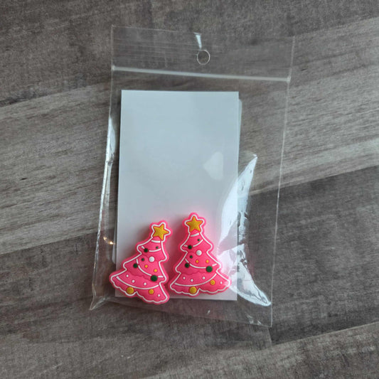 Knitting Needle Point Protectors - Pink Christmas Tree Retro
