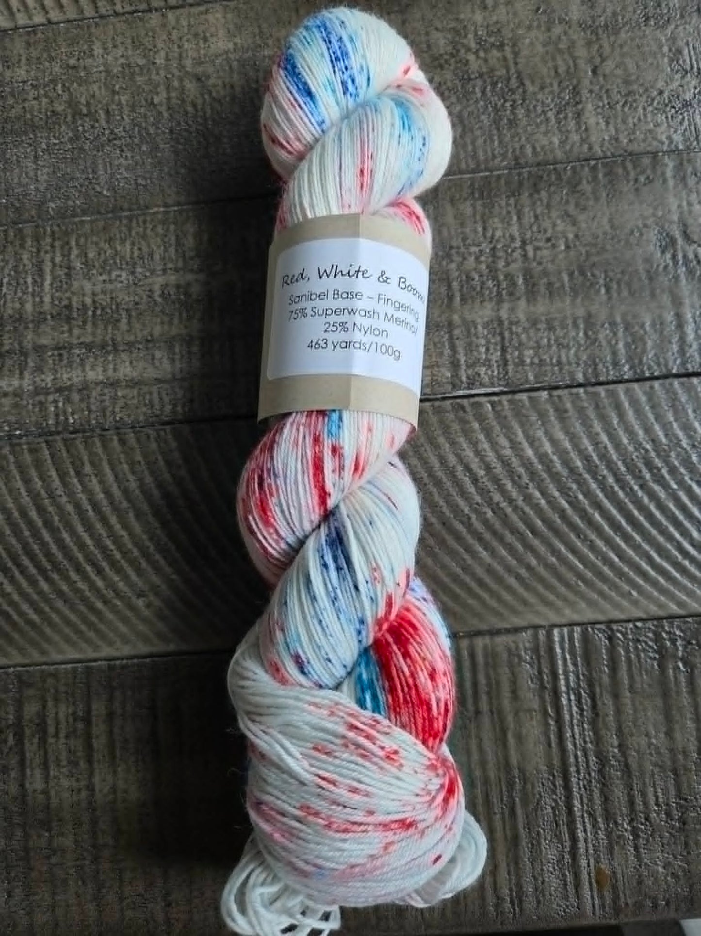 Red, White & Boom Fingering sock yarn by Three By the Sea Designs 463yards