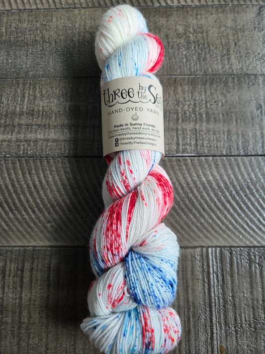 Red, White & Boom Fingering sock yarn by Three By the Sea Designs 463yards